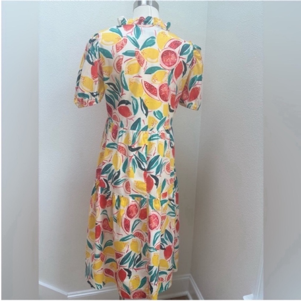 Donna Morgan Floral Dress Citrus Tiered Square Neck Cotton Yellow Red Size 6 - Picture 5 of 13